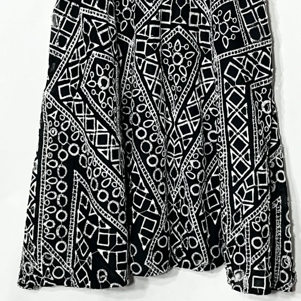 Banana Republic Womens Black White Geo Eyelet Lace Fit Flare Dress 0 184113-00